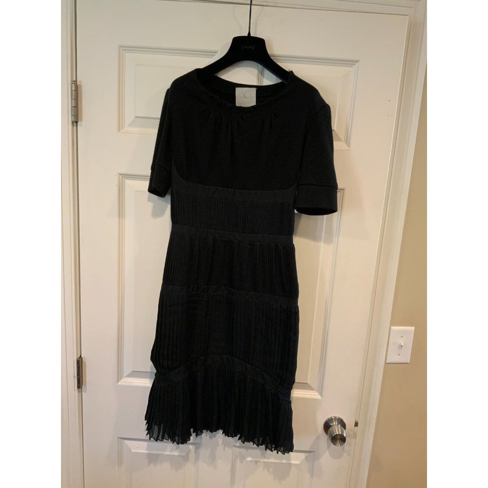 Paco Rabanne Pleated Short Sleeve Black Pencil Dress, Size 2